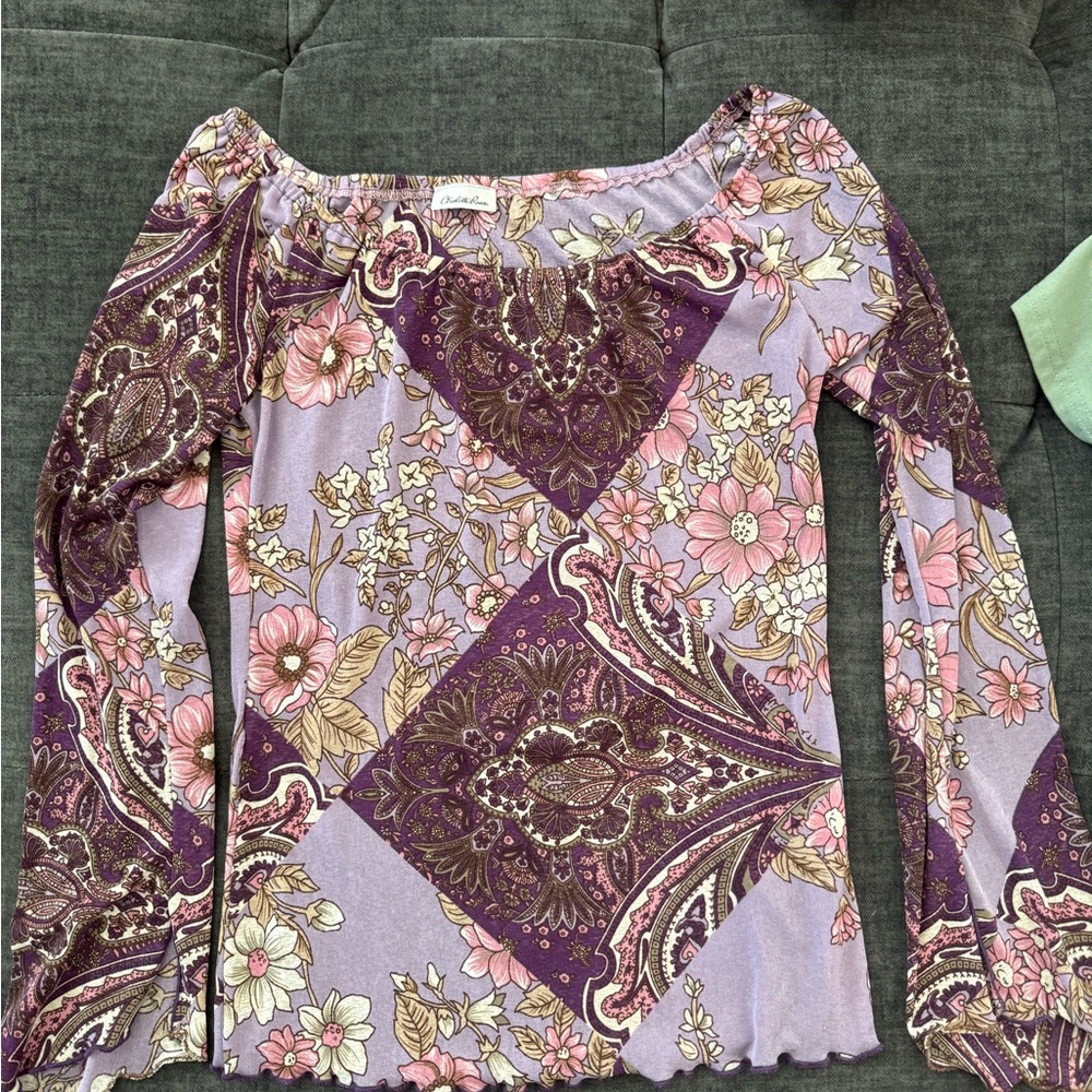 Charlotte Russe Lavender and Pink Floral Long Sleeve Top